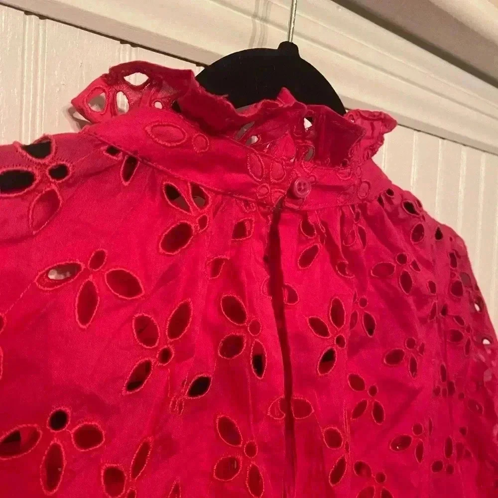 NWT J. Crew fully lined hot pink eyelet ruffled neck dress - Picture 11 of 16